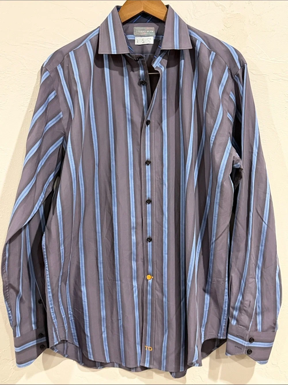 Thomas Dean Men's Long Sleeve Woven Dress Shirt – Size Large (L/G) – Gray & Blue